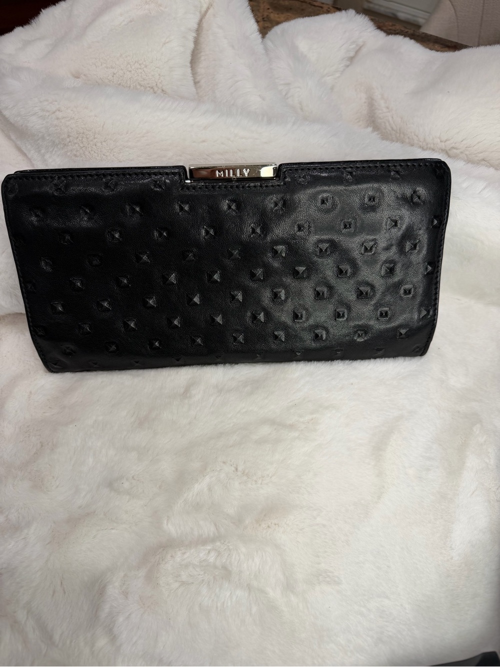 Milly Black Embossed Leather Clutch